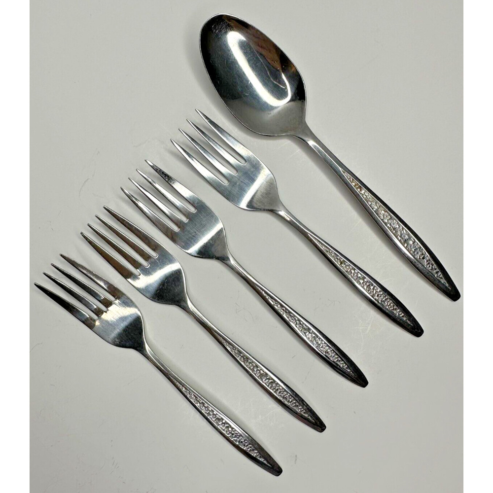 Custom Craft Casi Roses Stainless Flatware Replacement 5 PC Spoon Forks